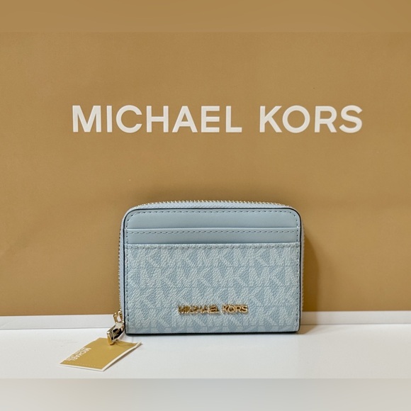 Michael Kors Jet Set Travel Card Case Wallet Wallet MK Pale Ocean - Picture 1 of 10